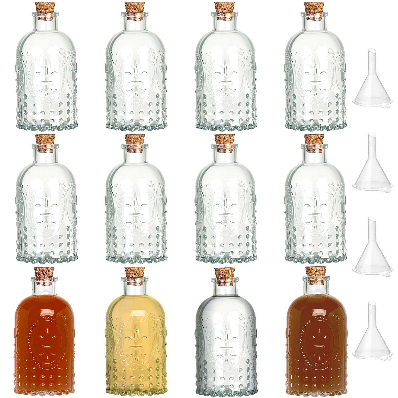 TBWIND 12 Pack 6oz Glass Bottles with Cork Stoppers, 200ml Clear Vintage Glass Bottles with Smooth Flat Base, Small Refillable Jars for Whiskey, Wine, Oil, Vinegar, Kombucha, Wedding Favors & Crafts